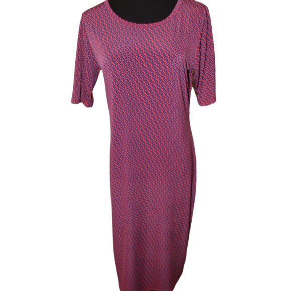 LuLaRoe Julia T-Shirt Dress Red Blue and Geometrics Size M, NWT's - Picture 1 of 8